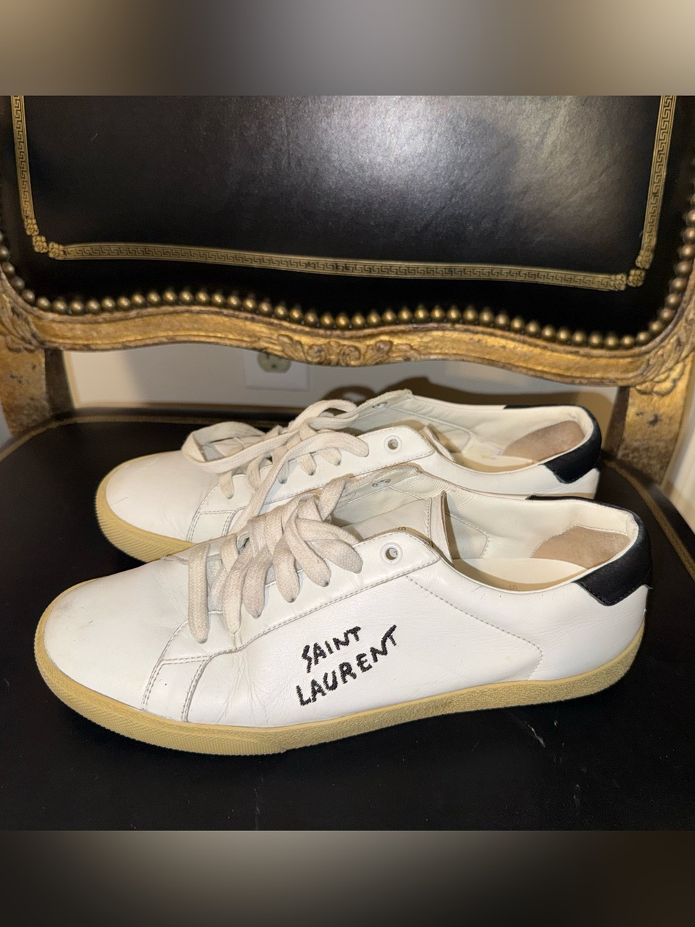 Saint Laurent White Leather Sneakers with Black Heel Tab